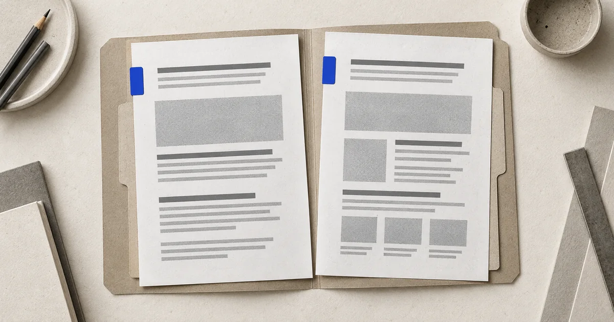 Dva rozdielne obsahové listy vedľa seba v otvorenom priečinku.